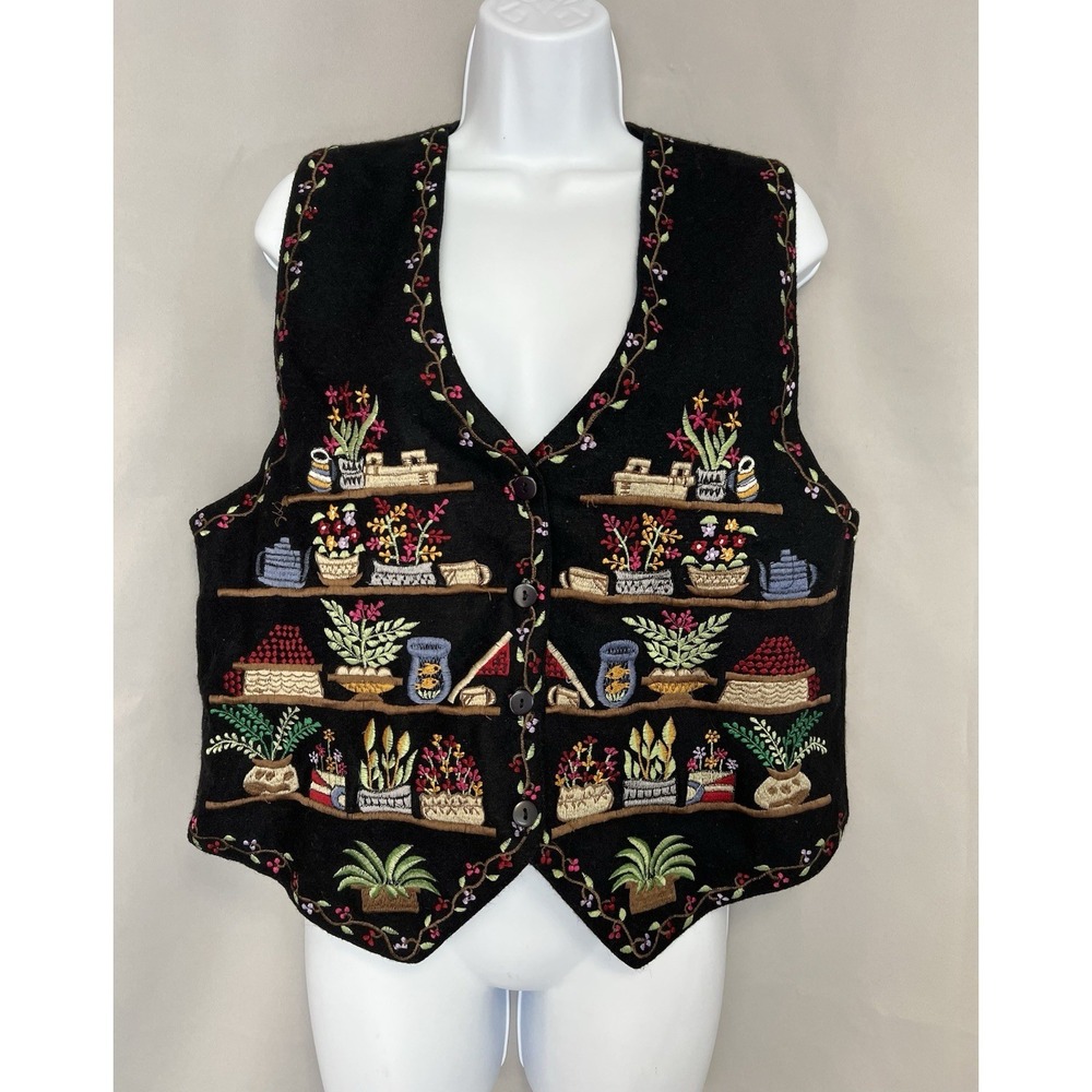 VTG New Directions Womens Embroidered‎ Garden Sz Large Woolen Cotton